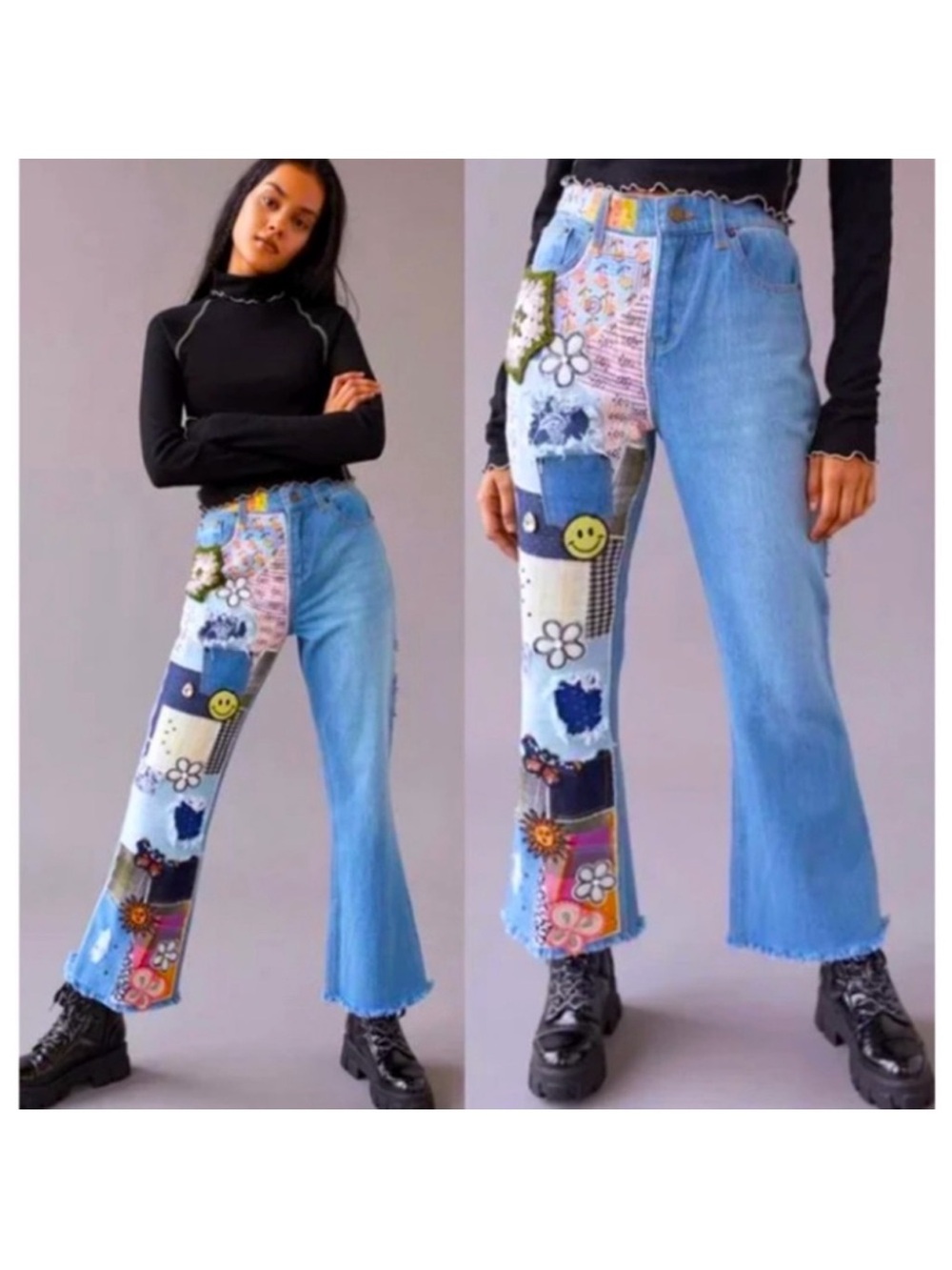 NWT Urban Outfitters BDG High Waist Patchwork Hippie Boho Floral crocheted jeans